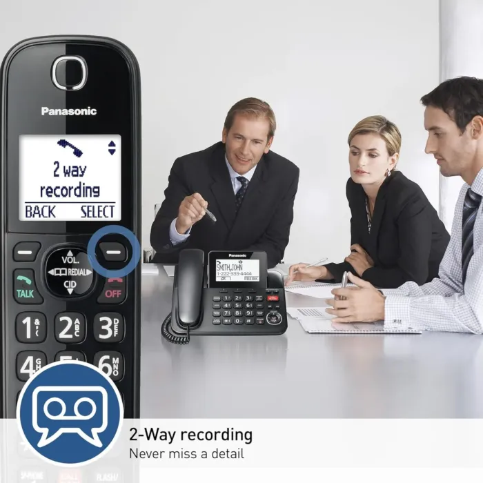 Panasonic Corded/Cordless Phone with Advanced Call Block, 2-Way Recording and Digital Answering Machine, 2 Handsets Expandable up to 6 Cordless Handsets - KX-TGF852B (Black) - Image 5