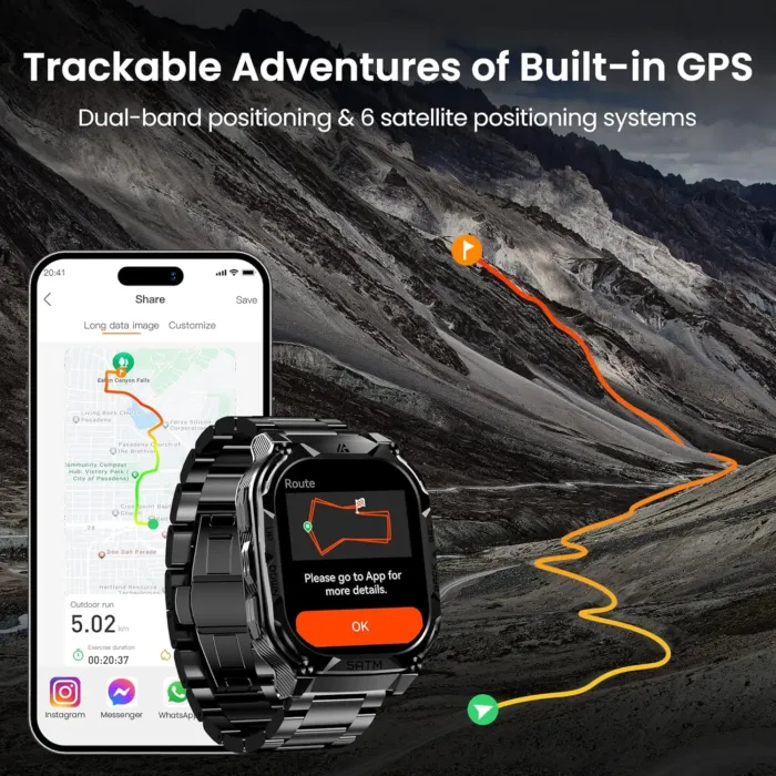 AMAZTIM GPS Smart Watch for Men, 6 Satellite Positioning, Compass, Stainless Steel Body, 50M Waterproof, 480mAh Extra-Large Battery, Answer/Make Call, 1.96" AMOLED Screen, Compatible for Android iOS - Image 4