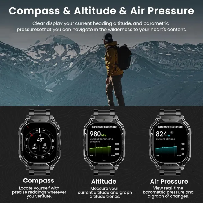 AMAZTIM GPS Smart Watch for Men, 6 Satellite Positioning, Compass, Stainless Steel Body, 50M Waterproof, 480mAh Extra-Large Battery, Answer/Make Call, 1.96" AMOLED Screen, Compatible for Android iOS - Image 5