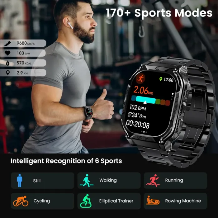 AMAZTIM GPS Smart Watch for Men, 6 Satellite Positioning, Compass, Stainless Steel Body, 50M Waterproof, 480mAh Extra-Large Battery, Answer/Make Call, 1.96" AMOLED Screen, Compatible for Android iOS - Image 7