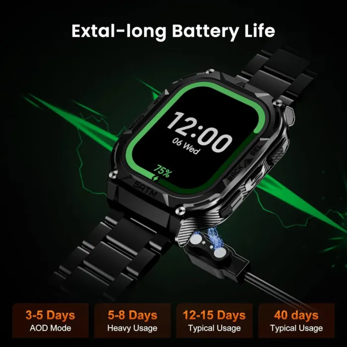 AMAZTIM GPS Smart Watch for Men, 6 Satellite Positioning, Compass, Stainless Steel Body, 50M Waterproof, 480mAh Extra-Large Battery, Answer/Make Call, 1.96" AMOLED Screen, Compatible for Android iOS - Image 8