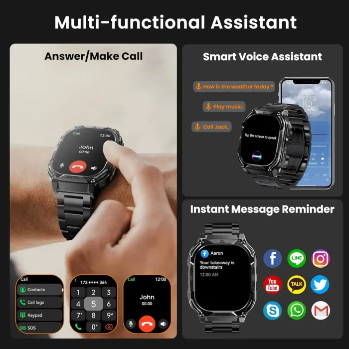 AMAZTIM GPS Smart Watch for Men, 6 Satellite Positioning, Compass, Stainless Steel Body, 50M Waterproof, 480mAh Extra-Large Battery, Answer/Make Call, 1.96" AMOLED Screen, Compatible for Android iOS - Image 9