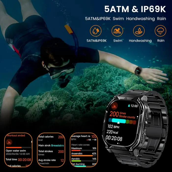 AMAZTIM GPS Smart Watch for Men, 6 Satellite Positioning, Compass, Stainless Steel Body, 50M Waterproof, 480mAh Extra-Large Battery, Answer/Make Call, 1.96" AMOLED Screen, Compatible for Android iOS - Image 10