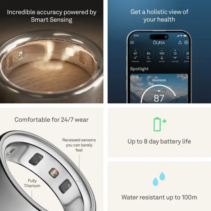 Oura Ring 4 - Silver - Size 8 - Smart Ring - Size First with Oura Ring 4 Sizing Kit - Sleep Tracking Wearable - Heart Rate - Fitness Tracker - Up to 8 Days of Battery Life - Image 6