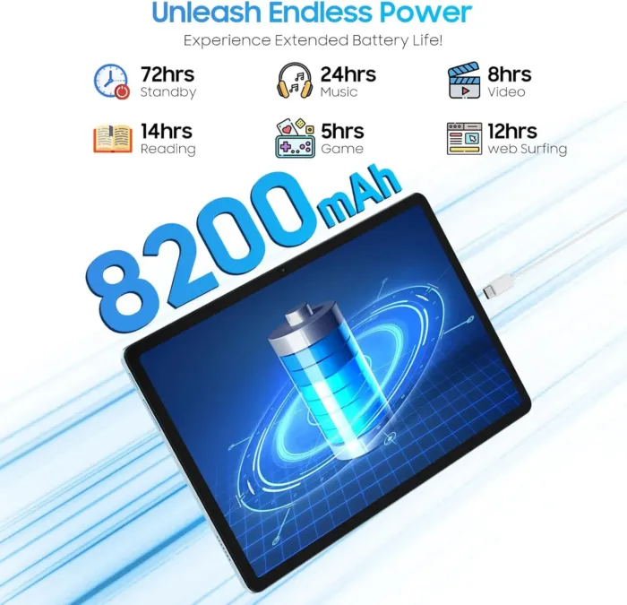 Blackview 2025 Android 15 Tablet 11 inch, Tab 90WiFi with 12GB+128GB Storage(Expand to 2TB), Unisoc T606 CPU, 8200mAh, IPS Display, Widevine L1, 5G WiFi Tablets, 13MP+8MP Camaras/Face ID, Blue - Image 5