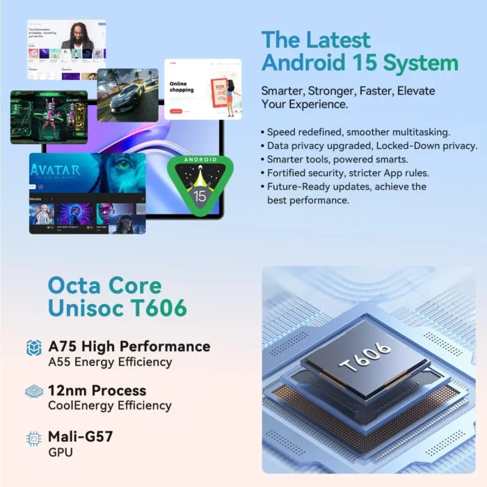 Android Tablet 10 Inch, 2025 Android 15 Tablet for Kids Adults, Octa-Core, 12GB RAM 128GB Storage 1TB Expandable, Dual Cameras 8MP 2MP, Split Screen, 6000mAh GPS Dual Speakers Face Unlock WiFi- Gray - Image 3