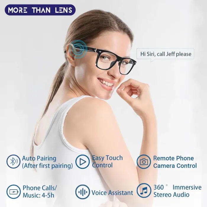 AI Translator Smart Glasses for Men Women, Bluetooth Audio Glasses with Photochromic Transition Lenses, Voice Assistant, Open Ear Lighweight Eyeware, Black - Image 3
