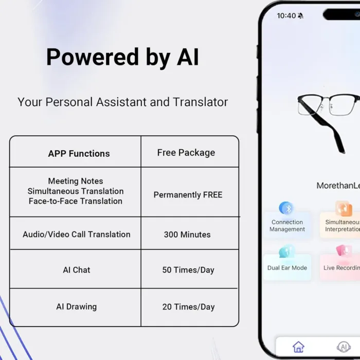 AI Translator Smart Glasses for Men Women, Bluetooth Audio Glasses with Photochromic Transition Lenses, Voice Assistant, Open Ear Lighweight Eyeware, Black - Image 7