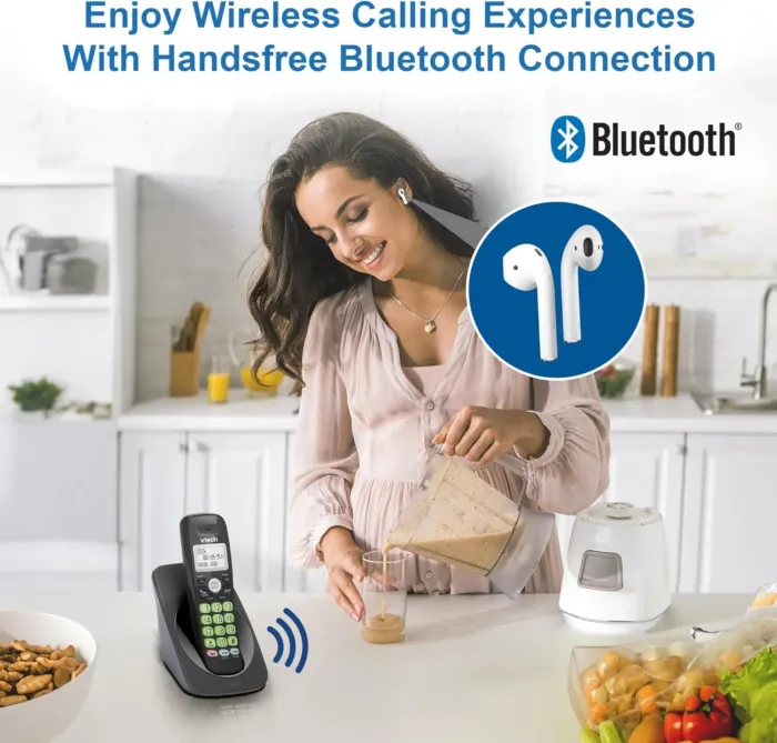 [New] VTech VG131-11 DECT 6.0 Cordless Phone - Bluetooth Connection, Blue-White Display, Big Buttons, Full Duplex, Caller ID, Easy Wall Mount, 1000ft Range (Black) - Image 3