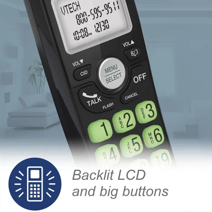 [New] VTech VG131-11 DECT 6.0 Cordless Phone - Bluetooth Connection, Blue-White Display, Big Buttons, Full Duplex, Caller ID, Easy Wall Mount, 1000ft Range (Black) - Image 7