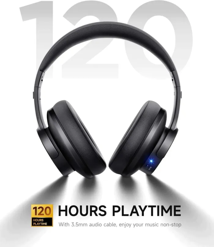 Picun B8 Bluetooth Headphones, 120H Playtime Headphone Wireless Bluetooth with 3 EQ Modes, Low Latency, Hands-Free Calls, Over Ear Headphones for Travel Home Office Cellphone PC Black - Image 4