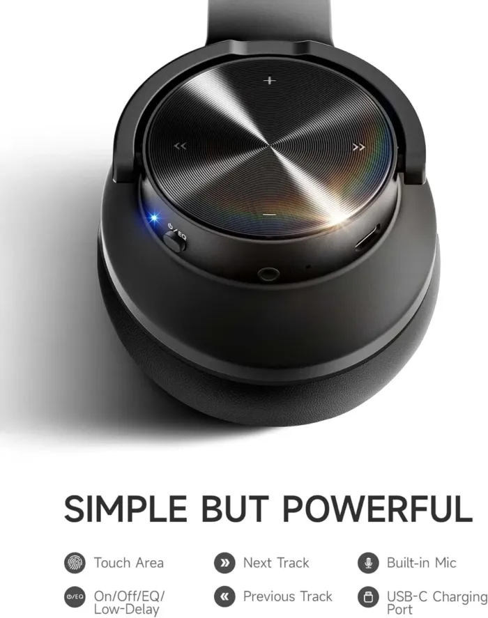 Picun B8 Bluetooth Headphones, 120H Playtime Headphone Wireless Bluetooth with 3 EQ Modes, Low Latency, Hands-Free Calls, Over Ear Headphones for Travel Home Office Cellphone PC Black - Image 8