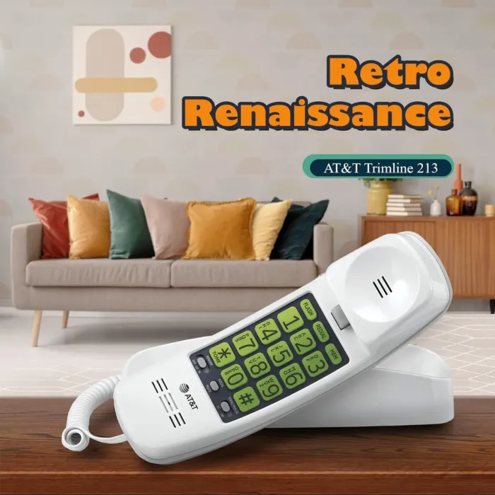AT&T TRIMLINE 213 Corded Home Phone with Extra Big Buttons & Visual Ringer. No AC Power Required, Improved Easy-Wall-Mount, Lighted Keypad, 10 Speed Dial Keys, Volume Control, Senior Friendly. White - Image 3