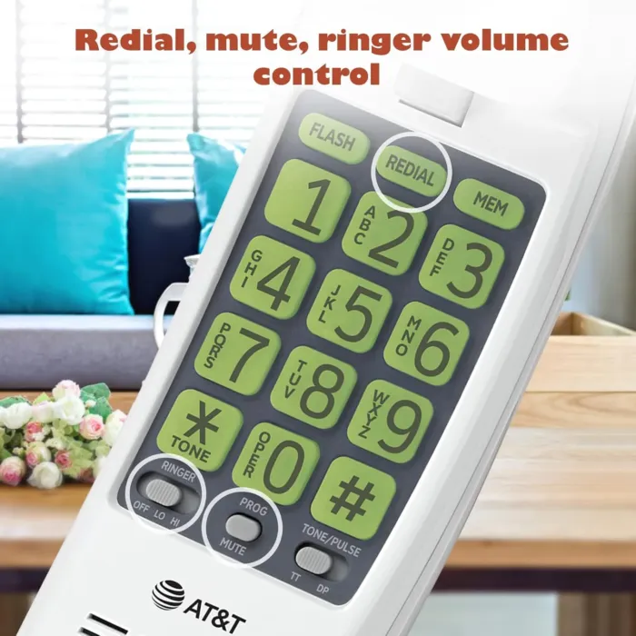 AT&T TRIMLINE 213 Corded Home Phone with Extra Big Buttons & Visual Ringer. No AC Power Required, Improved Easy-Wall-Mount, Lighted Keypad, 10 Speed Dial Keys, Volume Control, Senior Friendly. White - Image 8
