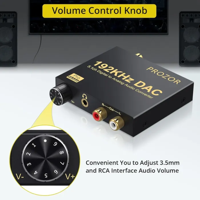 PROZOR 192kHz Digital to Analog Audio Converter Support Dolby AC-3 DTS 5.1CH with Volume Adjustable, Optical to L/R DAC Decoder, Digital DAC Converter SPDIF TOSLINK to Stereo L/R & 3.5mm Jack - Image 5