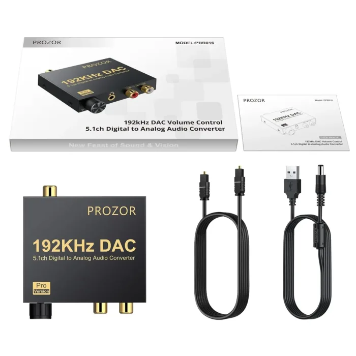 PROZOR 192kHz Digital to Analog Audio Converter Support Dolby AC-3 DTS 5.1CH with Volume Adjustable, Optical to L/R DAC Decoder, Digital DAC Converter SPDIF TOSLINK to Stereo L/R & 3.5mm Jack - Image 8