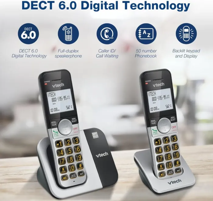 VTech Cordless Phone 2-Handset with Large Display and Big Buttons, DECT 6.0 with Caller ID/Call Waiting, Full Duplex Speakerphone, ECO Mode, Last 10 Number Redial, Easy to Use,VG231-2 - Image 7