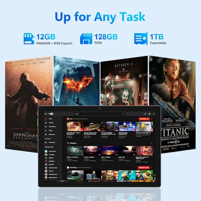 Tablet, Android 14 Tablets 10 Inch, 12GB RAM 128GB ROM, 1TB Expandable, Octa-Core Tablet with Keyboard, Mouse, Stylus, 1280 * 800 IPS, 6000mAh Battery, WiFi 6,BT 5.4, Dual Camera - Image 3