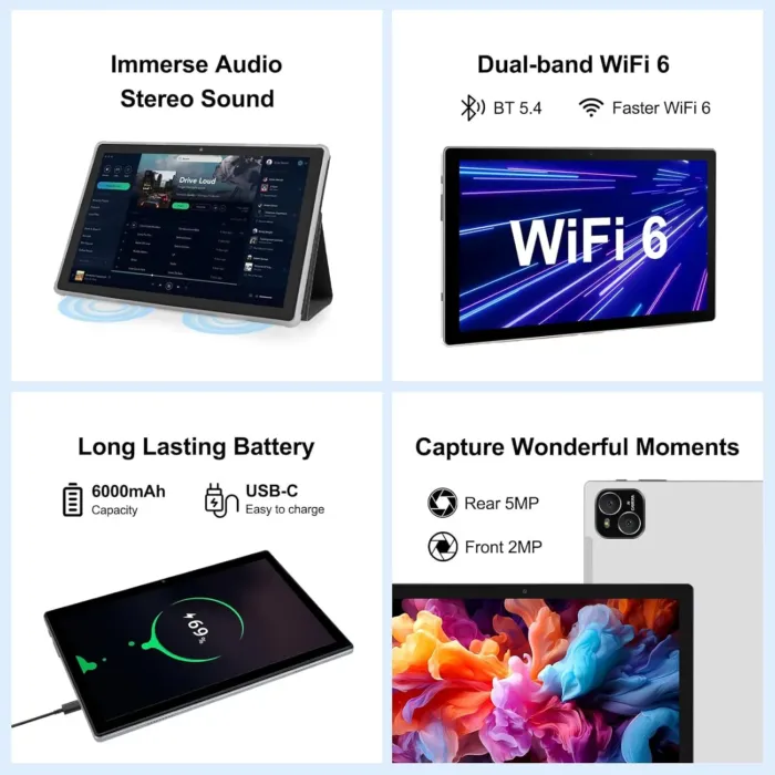Tablet, Android 14 Tablets 10 Inch, 12GB RAM 128GB ROM, 1TB Expandable, Octa-Core Tablet with Keyboard, Mouse, Stylus, 1280 * 800 IPS, 6000mAh Battery, WiFi 6,BT 5.4, Dual Camera - Image 5