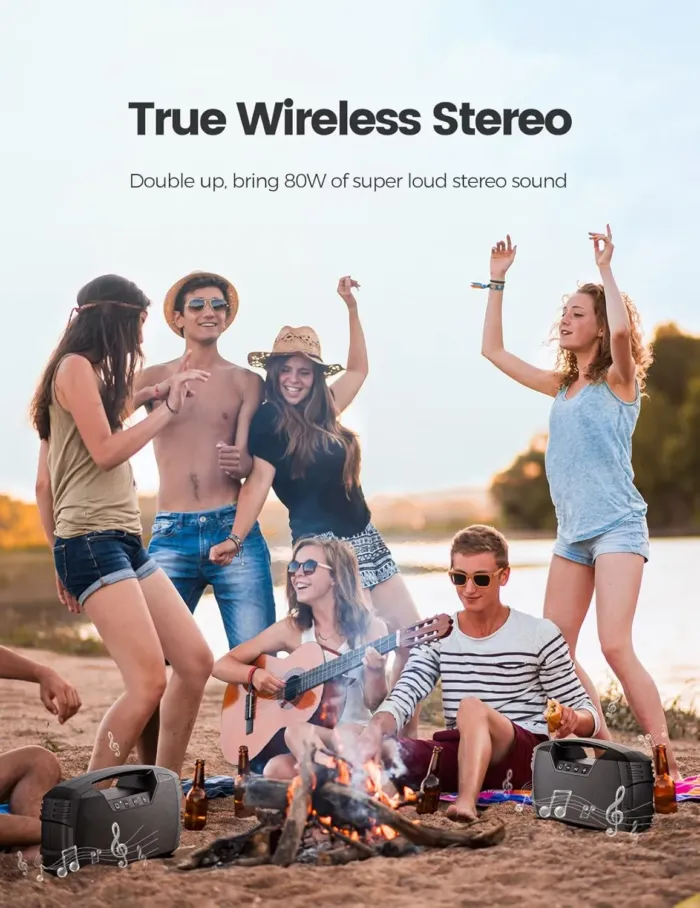 IPX7 Waterproof Bluetooth Speaker, 40W(60 Peak) Portable Wireless Speakers with Subwoofer, 32H Playtime, Stereo Loud Sound, Deep Bass, Bluetooth 5.0 with Handle for Pool, Beach, Outdoor, Gifts - Image 7