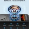 Bluetooth Speaker with Cell Phone Stand, Crystal-Clear Sound with Powerful Bass, Adjustable Holder & Dynamic LED Lights, 5000mAh Battery for 20 Hours Playtime & Power Supply, Gift for Parents