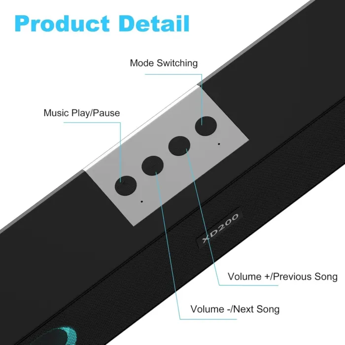 Portable Wireless Speaker Home Bluetooth Sound Bar with Multi-Color Flashing Lights Compatible for PC, Laptop, Smartphones (Black) - Image 5