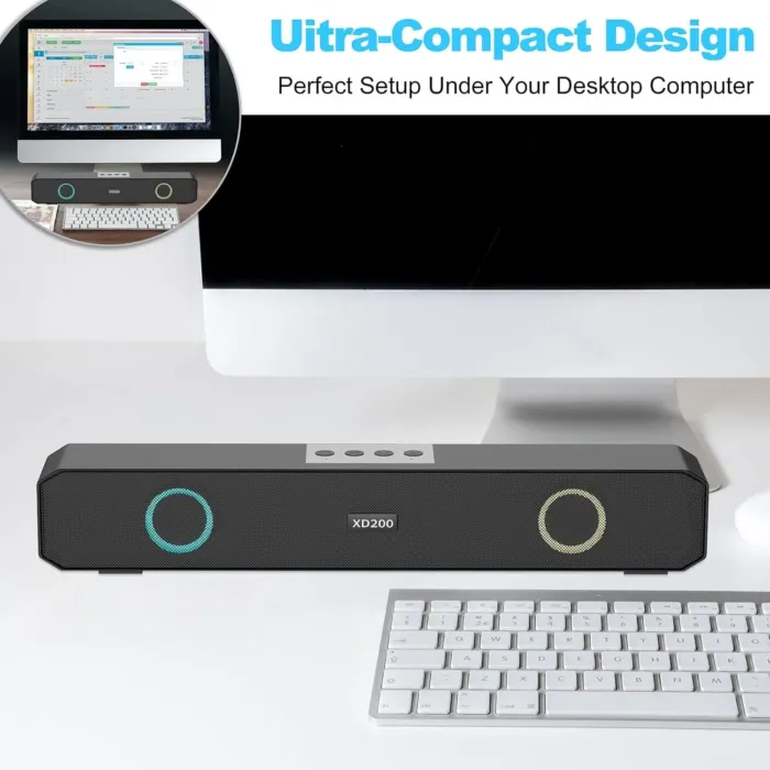 Portable Wireless Speaker Home Bluetooth Sound Bar with Multi-Color Flashing Lights Compatible for PC, Laptop, Smartphones (Black) - Image 6