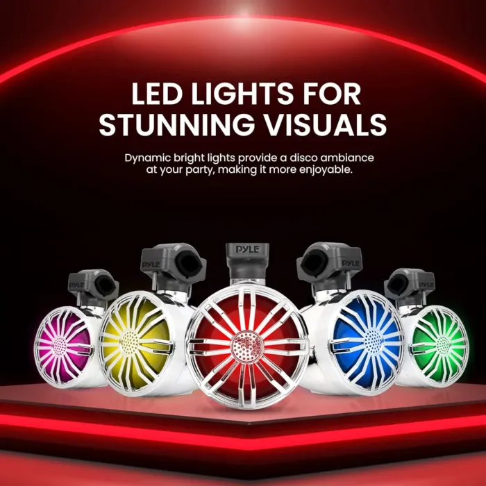 Pyle 3.5’’ Bluetooth Motorcycle Speakers, 2 Pc Waterproof Speaker System with RGB Lights & Remote Control, Bike Bluetooth Speakers for Motorcycle, Car, Boat, ATV, IP-X5 Rated (Chrome) - Image 5