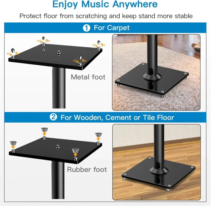PERLESMITH Universal Floor Speaker Stands 26 Inch for Surround Sound, Klipsch, Sony, Edifier, Yamaha, Polk & Other Bookshelf Speakers Weight up to 22lbs - 1 Pair - Image 6