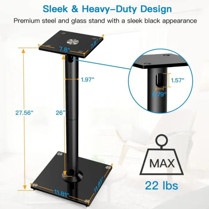 PERLESMITH Universal Floor Speaker Stands 26 Inch for Surround Sound, Klipsch, Sony, Edifier, Yamaha, Polk & Other Bookshelf Speakers Weight up to 22lbs - 1 Pair - Image 7
