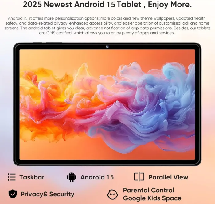 2025 Android 15 Tablet 11inch, 12GB+128GB+512GB, Support Face Unlock,18W Fast Charging with 8000mAh Large Battery,Dual WiFi6, Dual Camera,Octa-Core CPU, Bluetooth,HD Touchscreen Display - Image 4