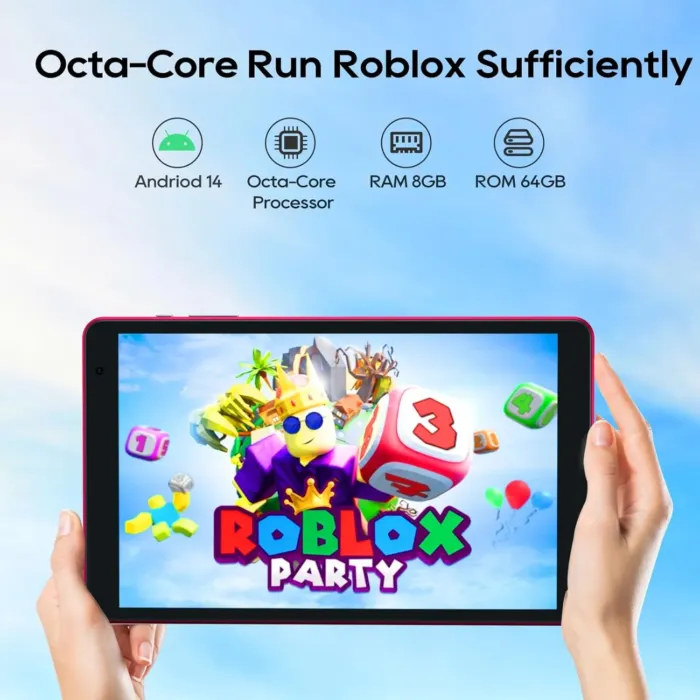 8 inch Tablet, 2 Years Protection Metal Body Octa-Core Processor Android 14 Tablet , 8(3+5)GB RAM, 4000mAh Battery, 64GB Storage, 6 FT Charging Cable, Reinforced Type-C Port, Dual-speakers, Pink - Image 3
