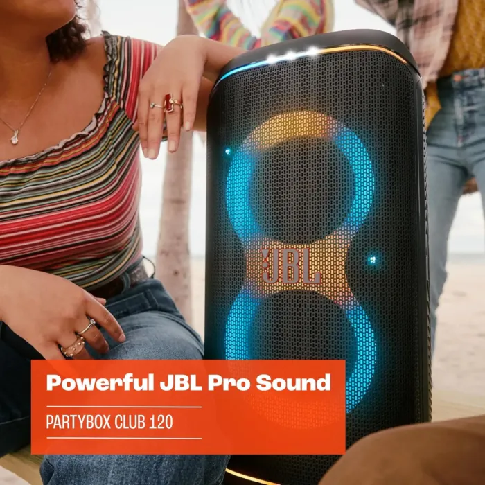 JBL PartyBox Club 120 - Portable Party Speaker with Foldable Handle, Powerful JBL Pro Sound, Futuristic lightshow, Up to 12 Hours of Play time, Splash Proof, Dual Mic & Guitar Inputs (Black) - Image 5