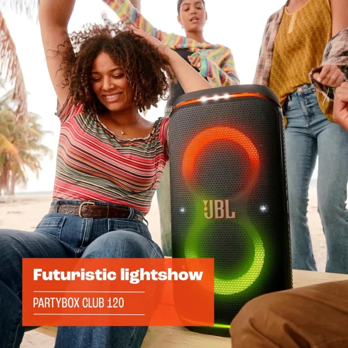 JBL PartyBox Club 120 - Portable Party Speaker with Foldable Handle, Powerful JBL Pro Sound, Futuristic lightshow, Up to 12 Hours of Play time, Splash Proof, Dual Mic & Guitar Inputs (Black) - Image 6