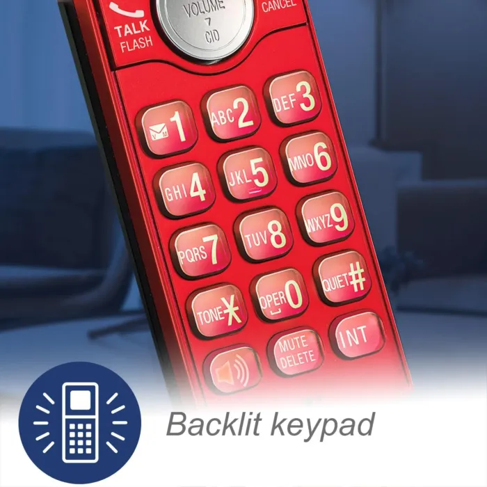 VTech Cordless Phone for Home with Caller ID/Call Waiting, CS6919-16 Landline Phones, Illuminated Keypad, Full Duplex Speakerphone, Wall Mount, Red - Image 3