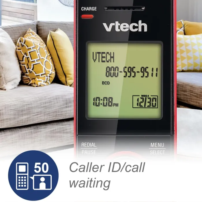 VTech Cordless Phone for Home with Caller ID/Call Waiting, CS6919-16 Landline Phones, Illuminated Keypad, Full Duplex Speakerphone, Wall Mount, Red - Image 4