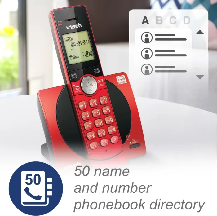 VTech Cordless Phone for Home with Caller ID/Call Waiting, CS6919-16 Landline Phones, Illuminated Keypad, Full Duplex Speakerphone, Wall Mount, Red - Image 5
