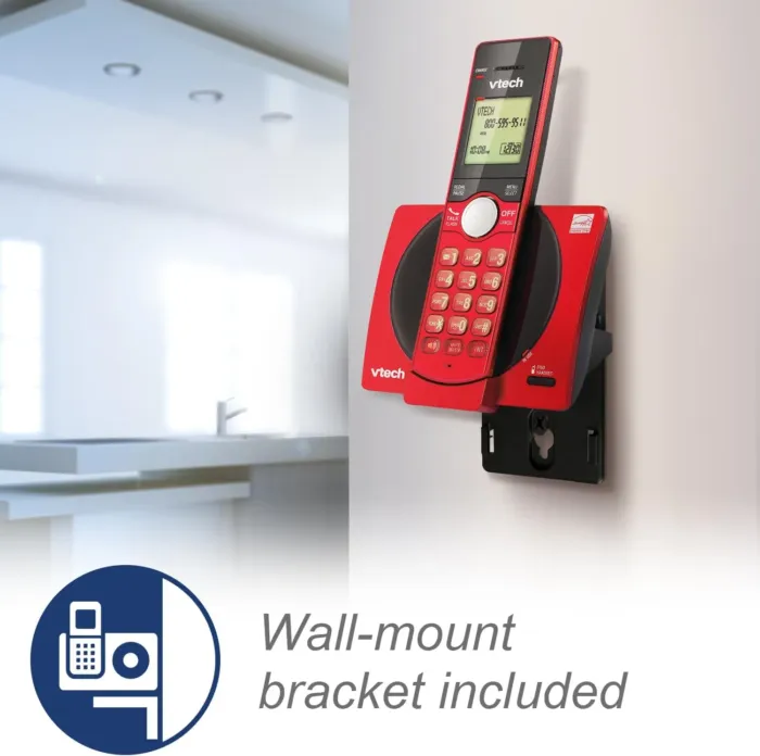 VTech Cordless Phone for Home with Caller ID/Call Waiting, CS6919-16 Landline Phones, Illuminated Keypad, Full Duplex Speakerphone, Wall Mount, Red - Image 7