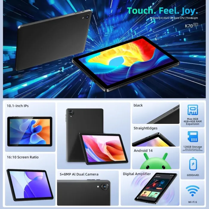 Android Tablet 10 Inch - Android 14 Octa Core 1.8GHz, Tablet with OTG Transmission and Wi-Fi 6G 10(4+6) GB + 128GB 6000mAh, 8+5MP Dual Camera,Bluetooth 5.3, Latest Tablets with Widevin L1 - Image 3