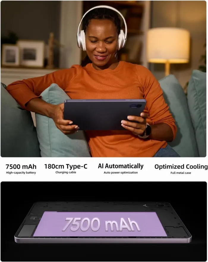 plimpton 2025 AI-Powered 10 Inch Android 15 Tablet – 24(8+16) GB RAM+128GB ROM, Upgraded 7500mAh Battery(50% Bigger Than Average), Gesture Control, Octa-Core CPU, PlimPad P2 - Image 6