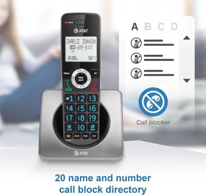 AT&T GL2101-2 DECT 6.0 2-Handset Cordless Home Phone with Call Block, Caller ID, Full-Duplex Handset Speakerphone, 2" White Backlit Display, Lighted Keypad (Graphite & Black) - Image 3