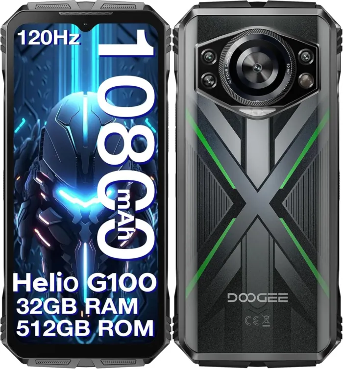 DOOGEE S Cyber Pro Rugged Phone, 10800mAh Android 14 Rugged Smartphone, 32GB+512GB, Helio G100 Octa Core Gaming Phones, 6.6" FHD+ 120Hz IPS Waterdrop Screen, 4G Dual SIM Mobile Phone, Green - Image 10