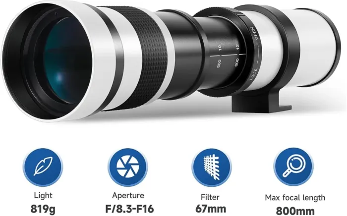 JINTU Telephoto Lens 420-800mm f/8.3 Manual for Canon EF Mount T7i T6 T6i T6s T7 T8i T3i, T4i, T5, T5i, SL2, SL1 4000D 2000D 80D 90D 5D III 6D 7D II 60D 70D 250D 750D 760D 1200D 1300D 2000D Cameras - Image 3
