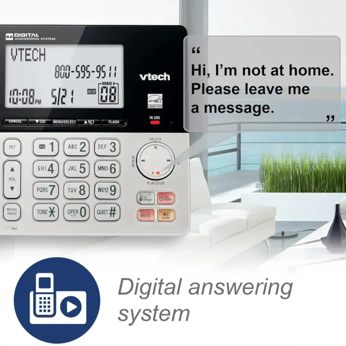 VTech VG208 DECT 6.0 Corded/Cordless Phone for Home with Answering Machine, Call Blocking, Caller ID, Large Backlit Display, Duplex Speakerphone, Intercom, Line-Power(Silver/Black) - Image 4