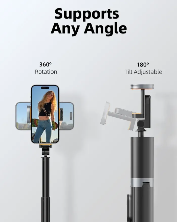 TODI 63" Cell Phone Selfie Stick Tripod, Portable Tripod for iPhone with Wireless Remote, Extendable Smartphone Stand, All-in-1, Compatible with iPhone/Android - Image 7