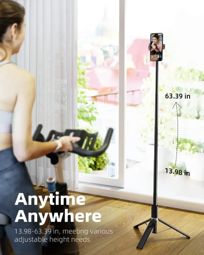 TODI 63" Cell Phone Selfie Stick Tripod, Portable Tripod for iPhone with Wireless Remote, Extendable Smartphone Stand, All-in-1, Compatible with iPhone/Android - Image 9