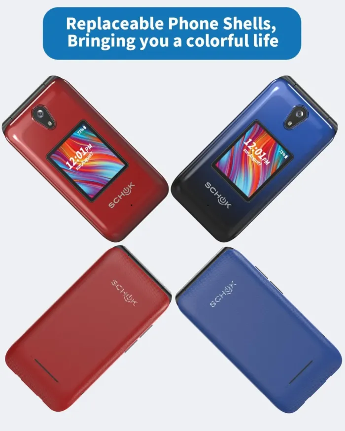 Schok 4G Flip Phone Unlocked, 3.2" Dual Screen Flip Phones for Seniors & Kids, Burner Phone for Travel with SpeedTalk SIM Card Included, AT&T/T-Mobile Compatible, Replaceable Shells (Blue/Red) - Image 10