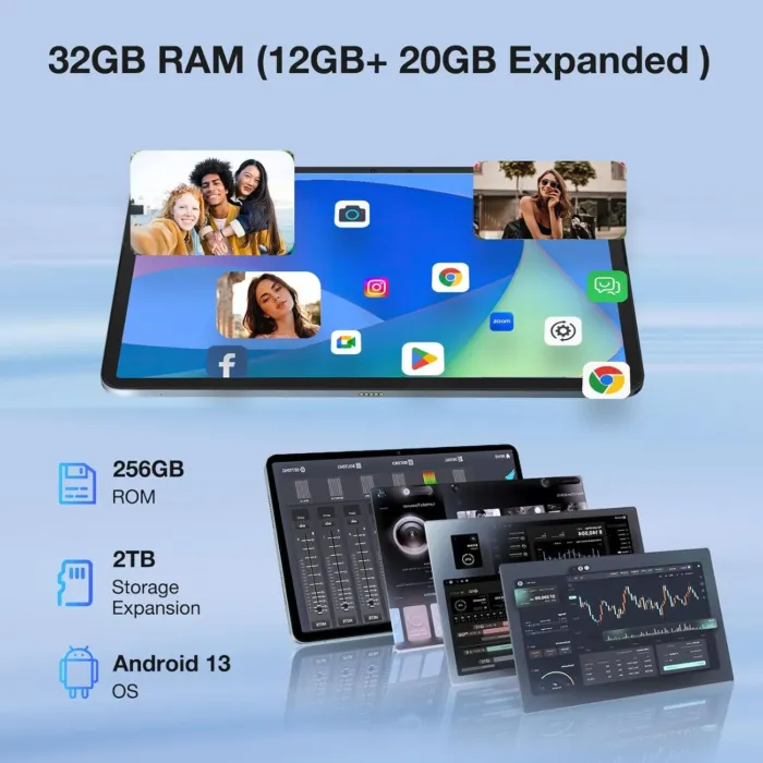 DOOGEE T20 Ultra Tablet 12 Inch, 10800mAh, 32GB+256GB ROM/2TB TF, Helio G99 Octa-Core Android Gaming Tablet, 2.4K Android Tablet, 16MP Camera, 4 Hi-Res Speakers, 5G WiFi/GMS/GPS/Widevine L1 - Black - Image 5