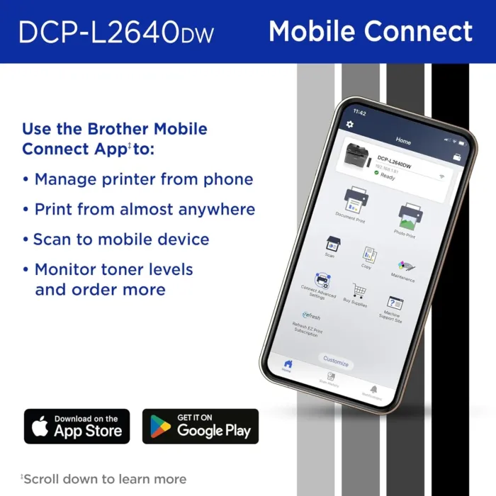 Brother DCP-L2640DW Wireless Compact Monochrome Multi-Function Laser Printer with Copy and Scan, Duplex, Mobile, Black & White | Includes Refresh Subscription Trial(1), Amazon Dash Replenishment Ready - Image 6