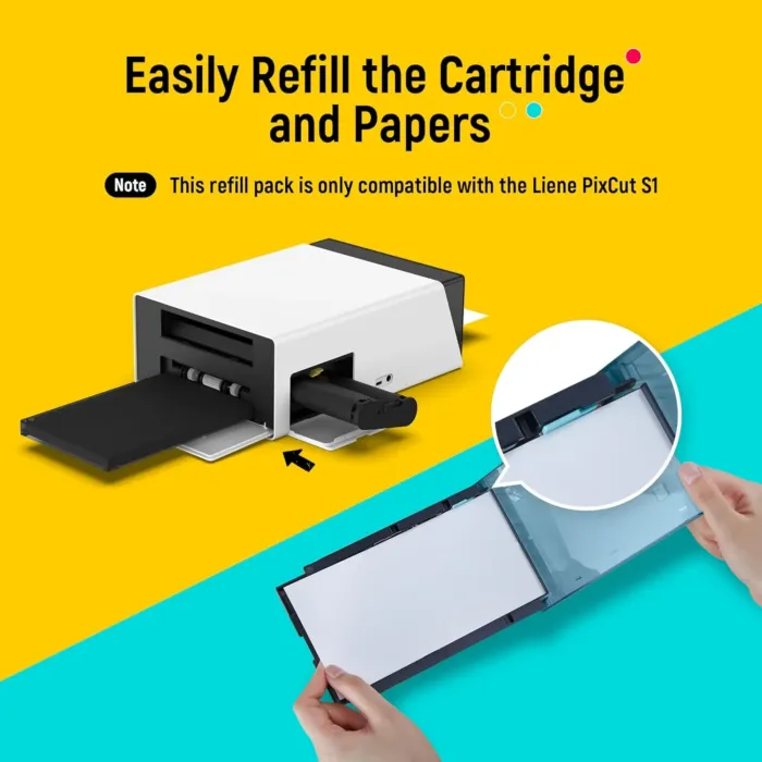 Liene Sticker Paper & Cartridge (Enhanced Adhesion Version) - 2 Ink Cartridge Refills & 72 Sheets 4x7" Photo Paper, Dye Sublimation Waterproof, Compatible with Liene PixCut S1 - Image 3